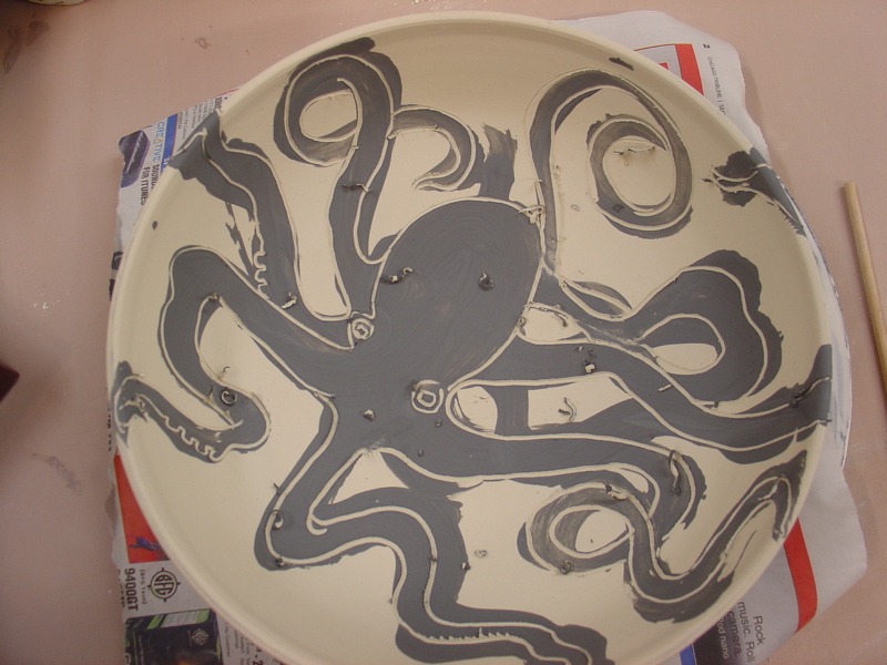 roughed in bowl with octo drawn in