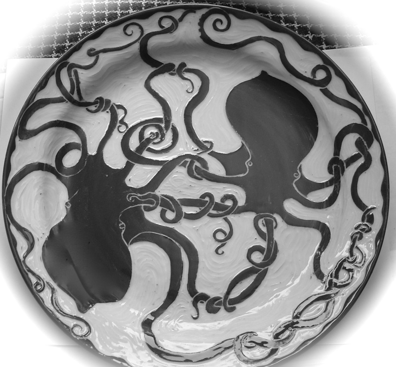black slip on porcelain octopus platter